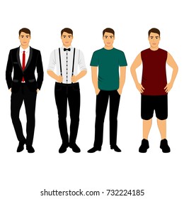 Collection. Men's Clothing. Classical. Casual. Wedding men's suit, tuxedo. Vector illustration
