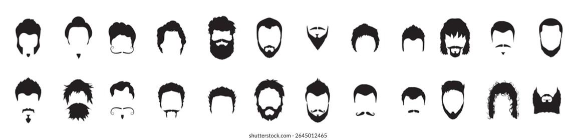 Collection of men's hairstyles and beards for beauty web applications. Wigs for creating different looks. vector