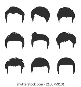 Collection of men's hairstyles. Design constructor with black silhouette of fashionable men's haircut isolated on white background. Vector illustration of hand drawn fashion.