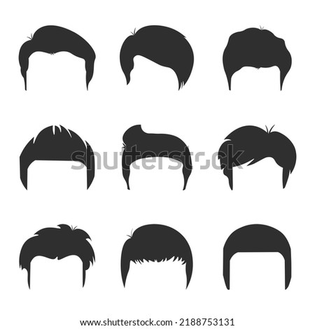 Collection of men's hairstyles. Design constructor with black silhouette of fashionable men's haircut isolated on white background. Vector illustration of hand drawn fashion.
