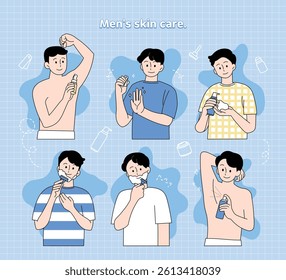 Collection of men's skin care illustrations