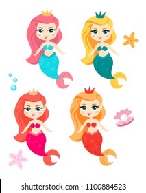 Collection mermaid isolated on white background. Vector illustration.