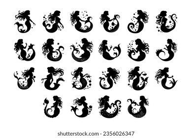 Collection of Mermaid Silhouette Vector