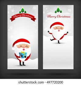 Collection of merry christmas card template with santa claus cartoon vector illustration eps10
