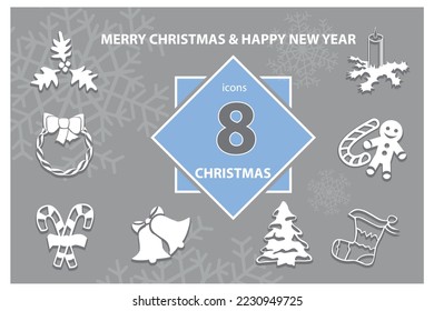 collection of merry christmas and happy new year vector icons