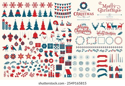 Collection of Merry christmas and happy new year element with flat concept.