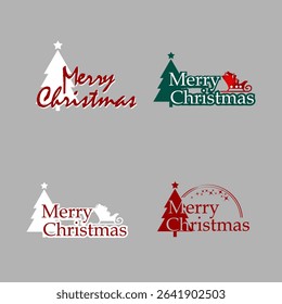 Collection of Merry Christmas lettering designs, decorative letters, with Christmas trees and sleighs for customizable designs