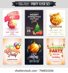 Collection of Merry Christmas and New Year Party Celebration Poster, Banner or Flyer Design.