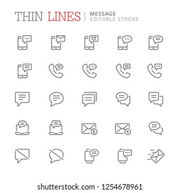 Collection of message related line icons. Editable stroke