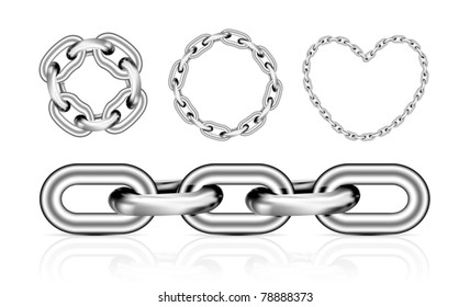 Collection of metal chain parts on white background. Vector illustration. Mesh tool used