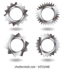 Collection of metal gears with drop shadow and different teeth