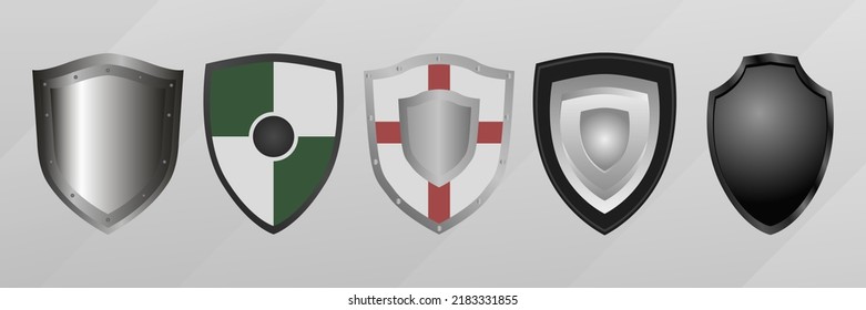 Collection of metal knight shields. Vector