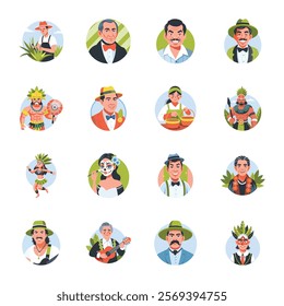 Collection of Mexican Characters Flat Style Illustrations 

