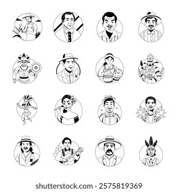 Collection of Mexican Characters Glyph Style Illustrations 

