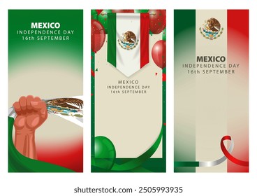 Colección de fondos de insignias de la bandera mexicana para eventos nacionales, optimizados para el tamaño de la pantalla del teléfono. Ideal para saludos del Día de la Independencia, eventos nacionales y marketing digital