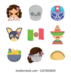 collection mexican food culture traditonal icons vector illustration