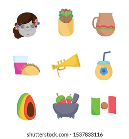 collection mexican food culture traditonal icons vector illustration