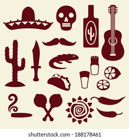 Collection of mexican icons in native style.