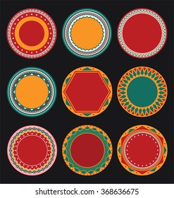 Collection Of Mexican Round Decorative Border Frames With Black Filled Background