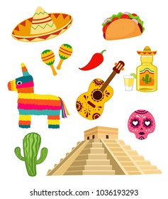 Collection of Mexican symbols. Vector illustration.