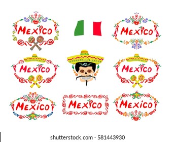Collection Mexico lettering with decorative red frames