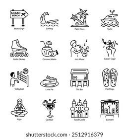 Collection of Miami Linear Icons  