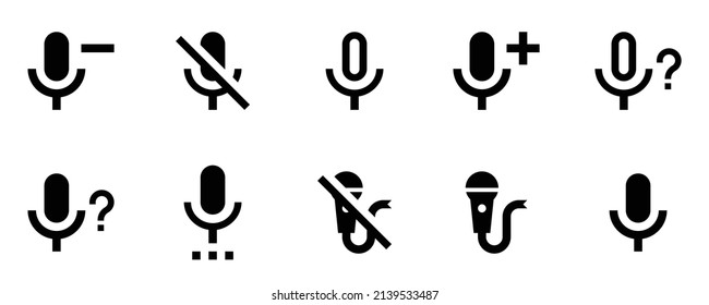 Colección de iconos de micrófono. Conjunto de iconos plano negro aislado en fondo blanco