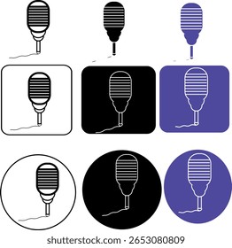 A collection of microphone icons displayed in a grid with varying styles and background shapes design