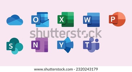collection of microsoft apps icons. icons  of different apps of microsoft office.