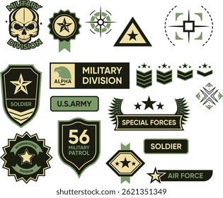 Collection of Military Badges and Emblems, Army badges set.