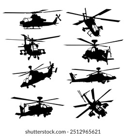 collection of military helicopter silhouettes vector