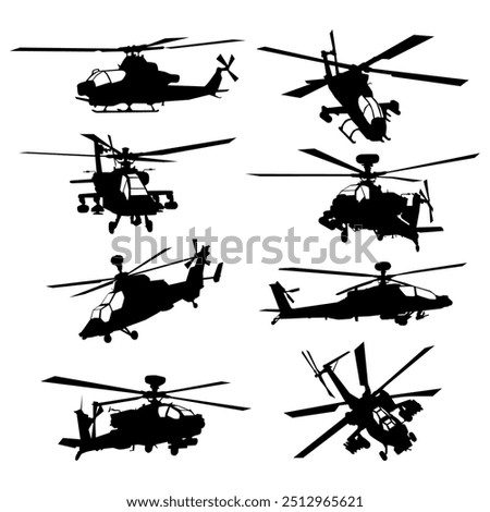 collection of military helicopter silhouettes vector