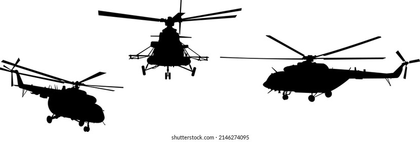 collection of military helicopters. graphic arts