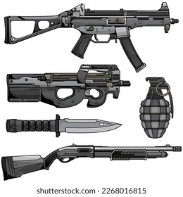 collection of military rifles, vector EPS 10