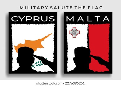 Collection of military salute flags of cyprus and malta countries vector illustration, suitable for poster, banner, flyer, t-shirt design, flyer, independence day, annual anniversary.