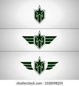 collection of military star symbol badges. star and wing badge for military symbol or army emblem
