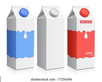 Collection of milk boxes. Milk carton with screw cap