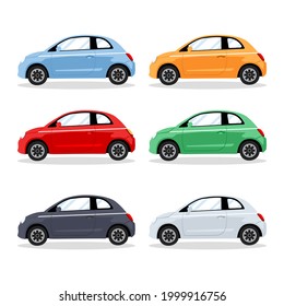 Collection of mini car cartoon flat vector illustration