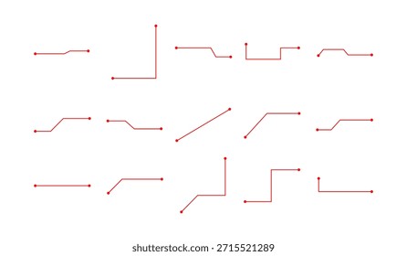 Kollektion von minimalen Legenden und Verbindungslinien mit Punkten auf weißem Hintergrund. Geeignet für Infografik, UI-Design, Datenvisualisierung, Präsentation, Diagramme und moderne grafische Layouts.