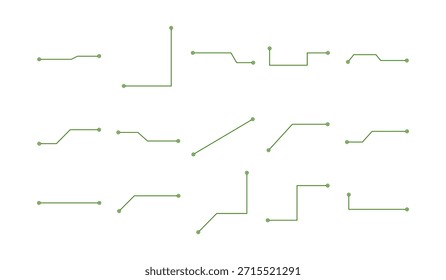 Kollektion von minimalen Legenden und Verbindungslinien mit Punkten auf weißem Hintergrund. Geeignet für Infografik, UI-Design, Datenvisualisierung, Präsentation, Diagramme und moderne grafische Layouts.