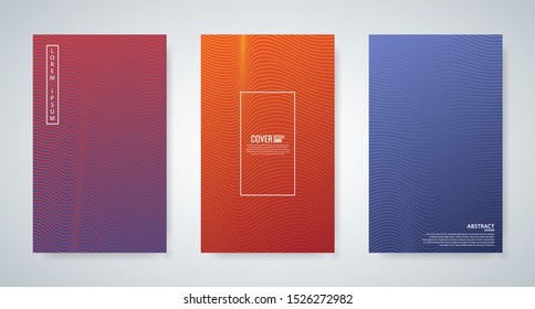 collection of minimal cover templates with abstract wavy line, vector illustration