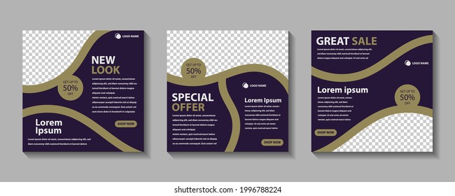Colección de plantillas de banner cuadrado mínimas modificables. Con el marco. Adecuado para publicaciones en medios sociales y publicidad en internet. Ilustración del vector