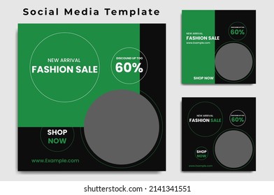 A collection of minimal editable square banner templates. Black, green and white background color with stripes. Suitable for social media posting and web internet advertising. Vector illustration0503