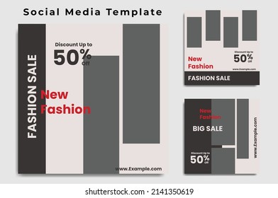 A collection of minimal editable square banner templates. The background color is gray and black, red and white fonts  with stripes. Suitable for social media posting and web internet advertising