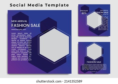 A collection of minimal editable square banner templates. The background color is gradient blue, white fonts  with stripes. Suitable for social media posting and web internet advertising