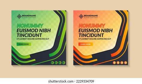 Colección de plantillas de banner cuadrado mínimas modificables. Con un marco fotográfico en forma de hexágono. Adecuado para publicaciones en medios sociales y publicidad en internet. Ilustración vectorial. fondo negro.
