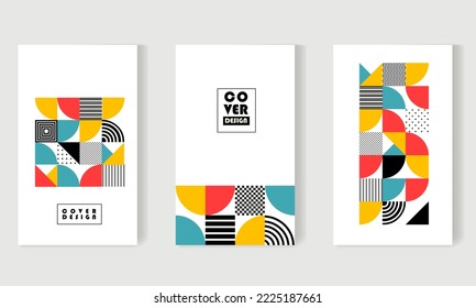 Sammlung minimaler geometrischer Design-Plakate, Abdeckung, Vorlage mit primitiven Formen Elemente. Bauhaus-Hintergrund, Vektorgrafik