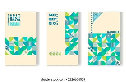 Collection minimal geometric design posters, cover, template with primitive shapes elements. Bauhaus background, vector abstract art