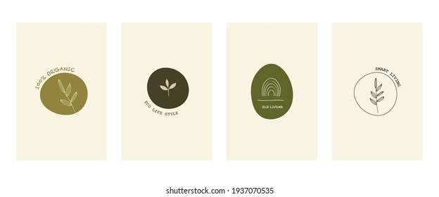 Collection of minimal hand drawn logos and icons of organic food, farm fresh, natural and eco friendly products