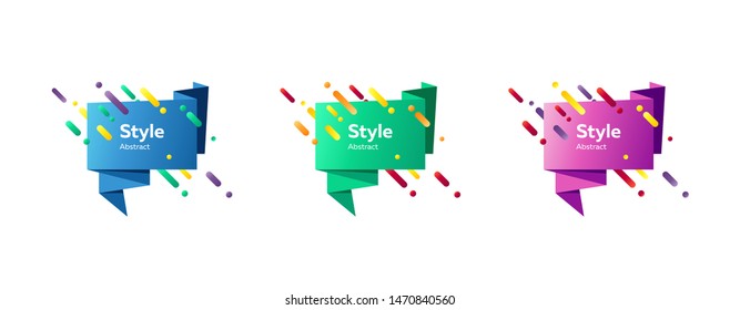Collection of minimal modern badge. Dynamical colored forms and line. Gradient banners with flowing geometric shapes. Template for the design of logo, flyer or presentation. Vector illustration